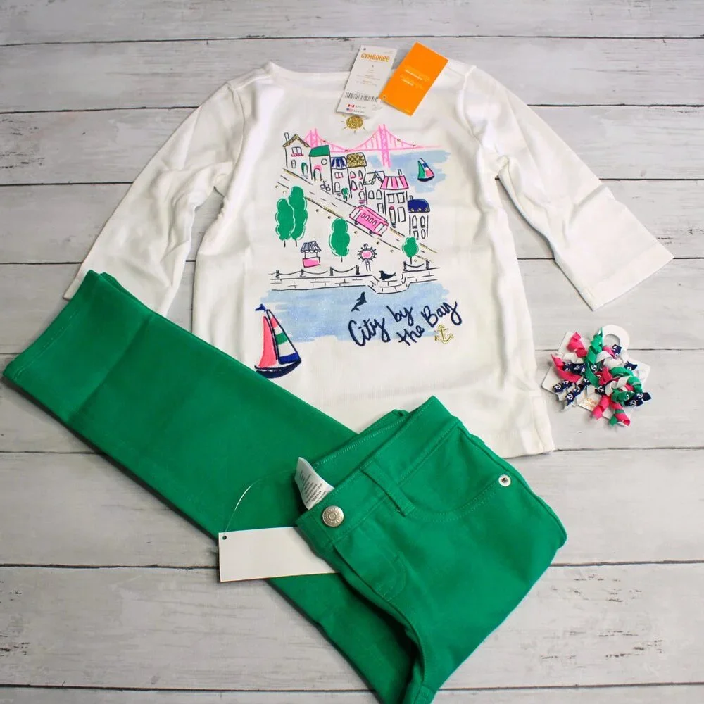 Gymboree Vintage Girl's Top Pants Hair Curly Clips Size 4 Nautical Sailor